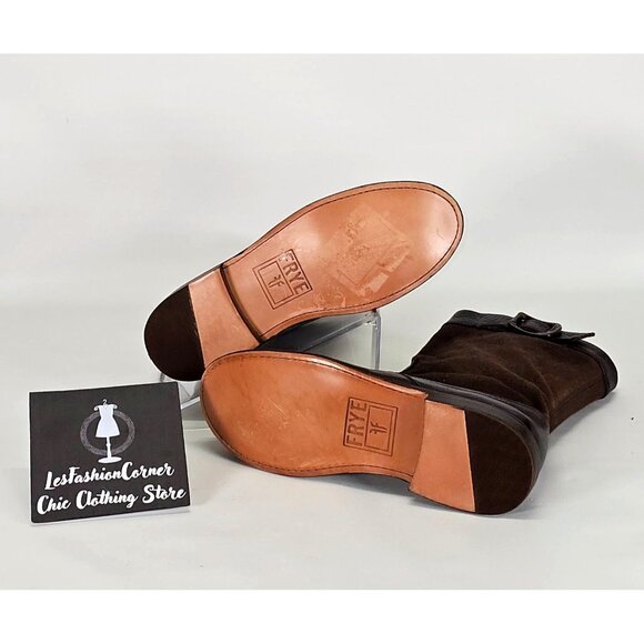 NWOB FRYE Women's Brown Leather/Canvas Shaft Buckle Ankle Boots Size 5.5 1888 - Picture 6 of 14